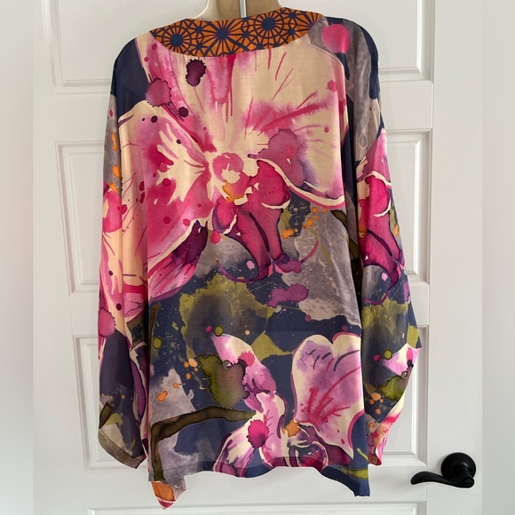 Powder Orchid and Iris Kimono Jacket Cover Up Bohemian Artsy One Size NWT - Picture 7 of 15
